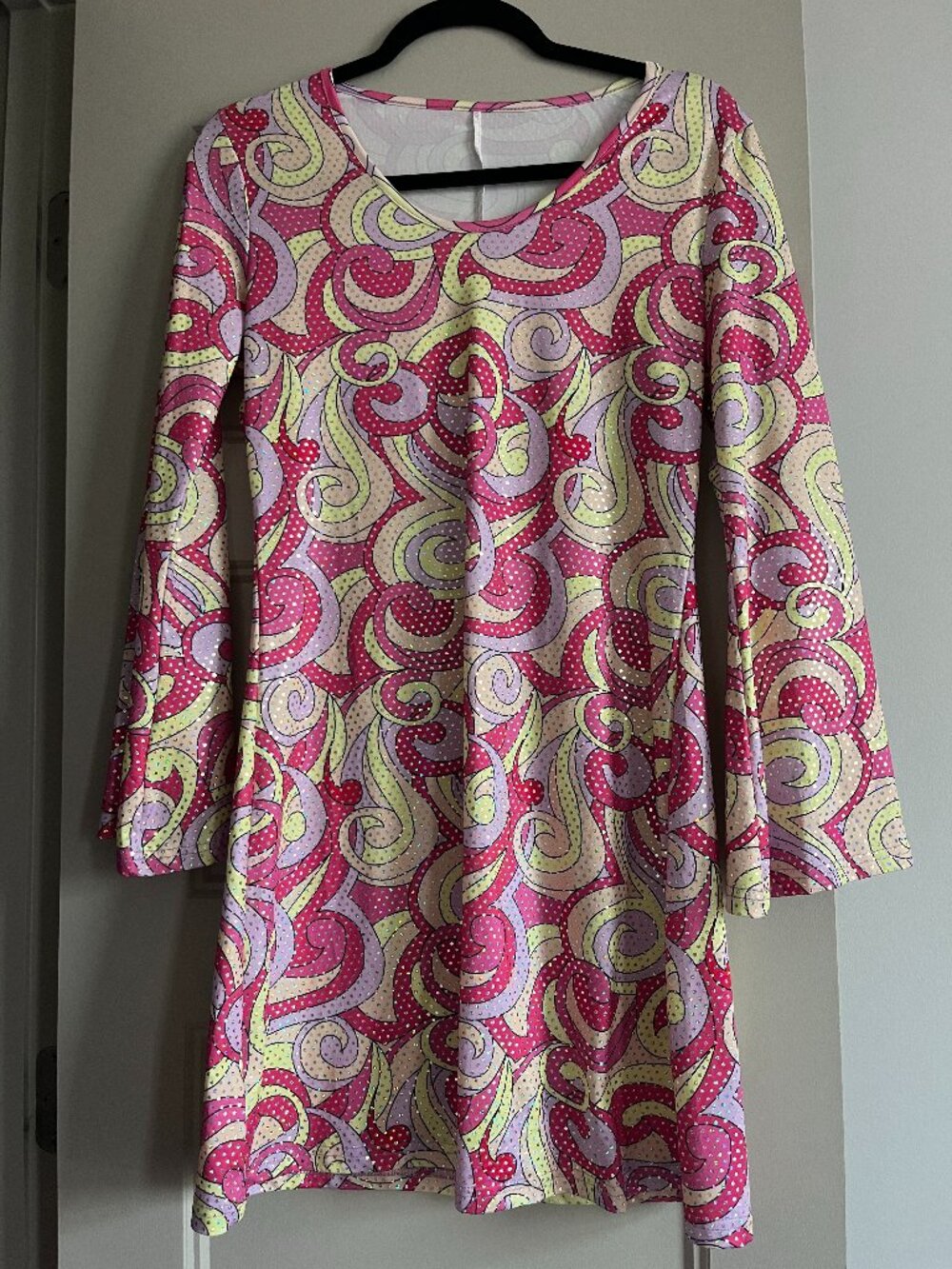 60s 70s Disco Outfit Dress Pink Hippie Dress Women Size M
